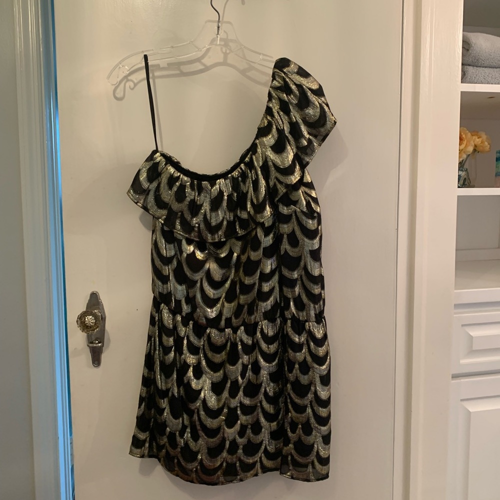 Black and Gold One Shoulder Party/Cocktail Dress